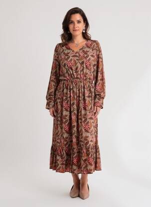 Rochie lungă mâneci lungi mâneci lungi maro C'EST BEAU LA VIE femeie