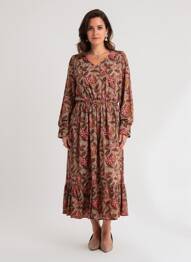 Rochie lungă mâneci lungi mâneci lungi maro C'EST BEAU LA VIE femeie