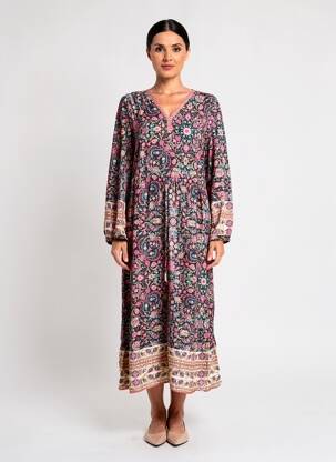 Rochie lungă mâneci lungi mâneci lungi negru C'EST BEAU LA VIE femeie