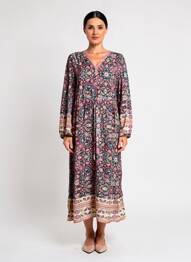 Rochie lungă mâneci lungi mâneci lungi negru C'EST BEAU LA VIE femeie