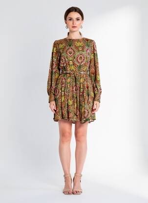 Rochie scurtă mâneci lungi mâneci lungi verde C'EST BEAU LA VIE femeie