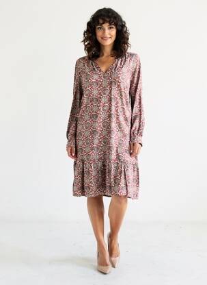 Rochie midi imprimeu floral mâneci lungi roșu C'EST BEAU LA VIE femeie