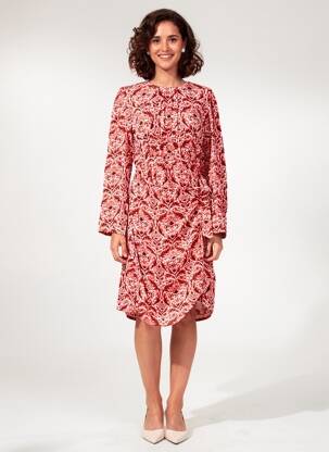 Rochie midi imprimeu floral mâneci lungi roșu C'EST BEAU LA VIE femeie