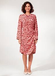Rochie midi imprimeu floral mâneci lungi roșu C'EST BEAU LA VIE femeie