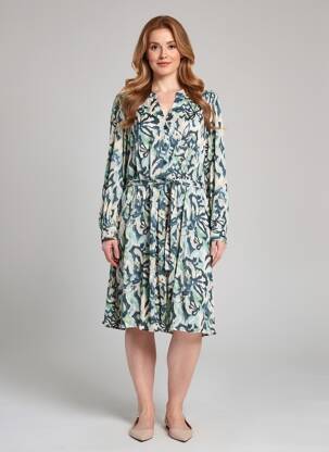 Rochie midi imprimeu fantezie mâneci lungi albastru C'EST BEAU LA VIE femeie