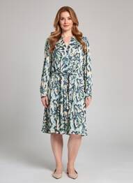 Rochie midi imprimeu fantezie mâneci lungi albastru C'EST BEAU LA VIE femeie