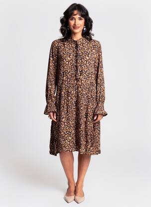 Rochie midi imprimeu floral mâneci lungi galben C'EST BEAU LA VIE femeie