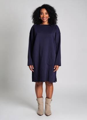 Rochie pulover strânsă pe partea de jos mâneci lungi albastru C'EST BEAU LA VIE femeie