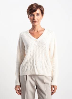 Pulover croială cambrată mâneci lungi alb JULIE GUERLANDE femeie