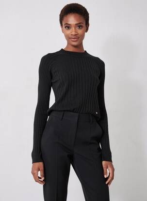 Pulover croială cambrată mâneci lungi negru C'EST BEAU LA VIE femeie