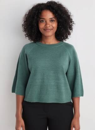 Pulover croială dreaptă mâneci 3/4 verde C'EST BEAU LA VIE femeie