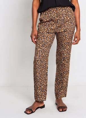 Pantalon drept țesătură crep mărime normală maro C'EST BEAU LA VIE femeie