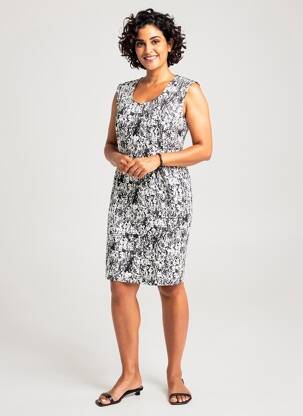 Rochie midi imprimeu fantezie fără mâneci negru ANNE KELLY femeie