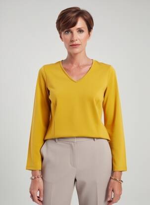 Tricou mâneci lungi mâneci lungi galben FRANCE RIVOIRE femeie