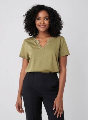 Tricou guler în v mâneci scurte verde DIANE LAURY femeie