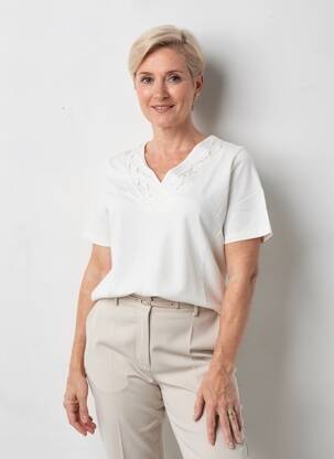 Tricou guler în v mâneci scurte bej FRANCE RIVOIRE femeie