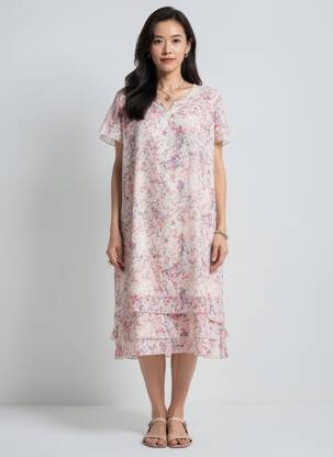 Rochie midi imprimeu floral mâneci scurte roz ANNE KELLY femeie