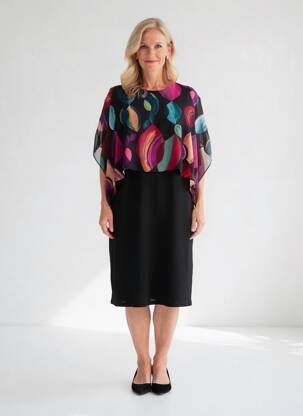 Rochie midi mâneci 3/4 mâneci 3/4 negru FRANCE RIVOIRE femeie