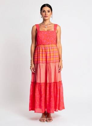 Rochie lungă croială evazată bretele subțiri roșu DESIGUAL femeie