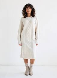 Rochie pulover croială cambrată mâneci lungi bej CREAM femeie