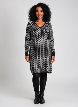 Rochie pulover croială dreaptă mâneci lungi negru CREAM femeie