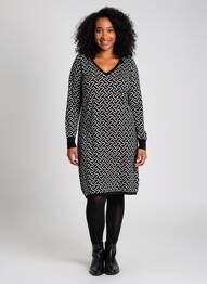 Rochie pulover croială dreaptă mâneci lungi negru CREAM femeie