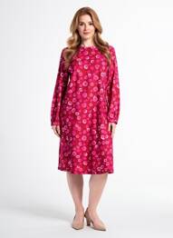 Rochie midi imprimeu fantezie mâneci lungi roz AGATHE & LOUISE femeie