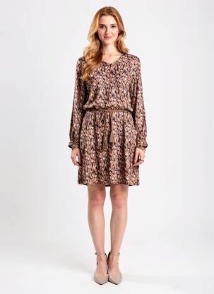 Rochie midi imprimeu fantezie mâneci lungi maro AGATHE & LOUISE femeie