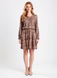 Rochie midi imprimeu fantezie mâneci lungi maro AGATHE & LOUISE femeie
