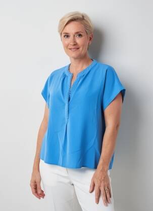 Bluză țesătură crep mâneci scurte albastru JULIE GUERLANDE femeie