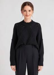 Pulover plasă decupată mâneci lungi negru CREAM femeie