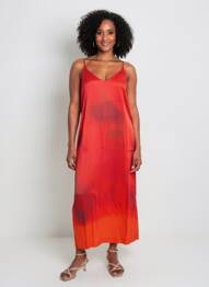 Rochie lungă croială fluidă bretele subțiri portocaliu MASSIMO DUTTI femeie