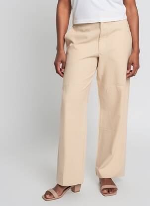 Pantalon drept țesătură poplin talie înaltă bej GUAJA femeie