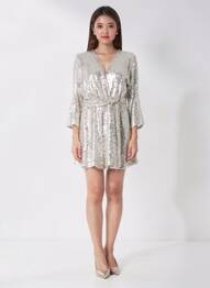 Salopetă scurtă guler petrecut mâneci lungi argintiu SANS MARQUE femeie