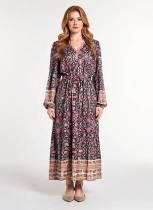 Rochie lungă mâneci lungi mâneci lungi negru C'EST BEAU LA VIE femeie