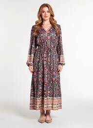 Rochie lungă țesătură poplin mâneci lungi negru C'EST BEAU LA VIE femeie