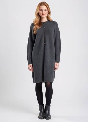 Rochie pulover croială dreaptă mâneci lungi gri C'EST BEAU LA VIE femeie