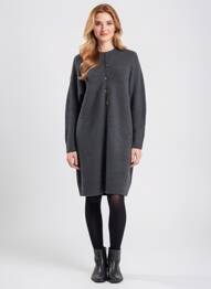 Rochie pulover croială dreaptă mâneci lungi gri C'EST BEAU LA VIE femeie
