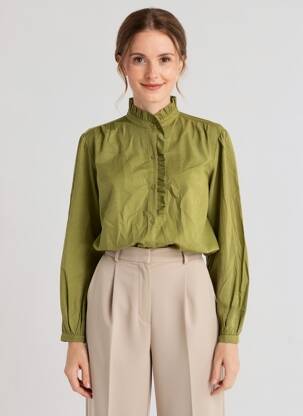 Cămașă croială dreaptă mâneci lungi verde C'EST BEAU LA VIE femeie