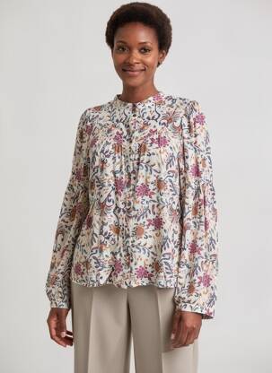 Cămașă imprimeu floral mâneci lungi bej C'EST BEAU LA VIE femeie