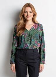 Bluză imprimeu floral mâneci lungi verde VOODOO femeie