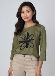 Tricou mâneci 3/4 mâneci 3/4 verde JULIE GUERLANDE femeie