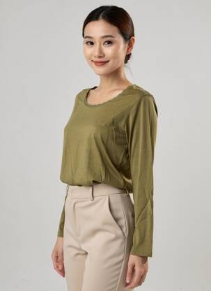 Tricou mâneci lungi mâneci lungi verde C'EST BEAU LA VIE femeie