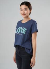 Tricou serigrafie mâneci scurte albastru C'EST BEAU LA VIE femeie