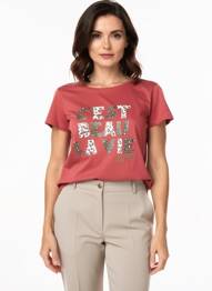 Tricou serigrafie mâneci scurte portocaliu C'EST BEAU LA VIE femeie