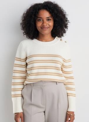 Pulover elasticitate mâneci lungi bej C'EST BEAU LA VIE femeie
