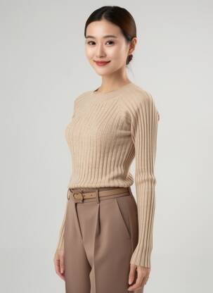 Pulover elasticitate mâneci lungi bej C'EST BEAU LA VIE femeie