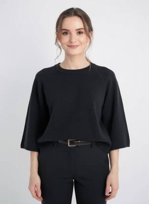 Pulover elasticitate mâneci 3/4 negru C'EST BEAU LA VIE femeie
