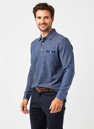 Polo țesătură melanj mâneci lungi albastru CAMBRIDGE bărbat