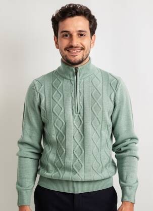 Pulover tricotaj din plasă mâneci lungi verde CAMBRIDGE bărbat